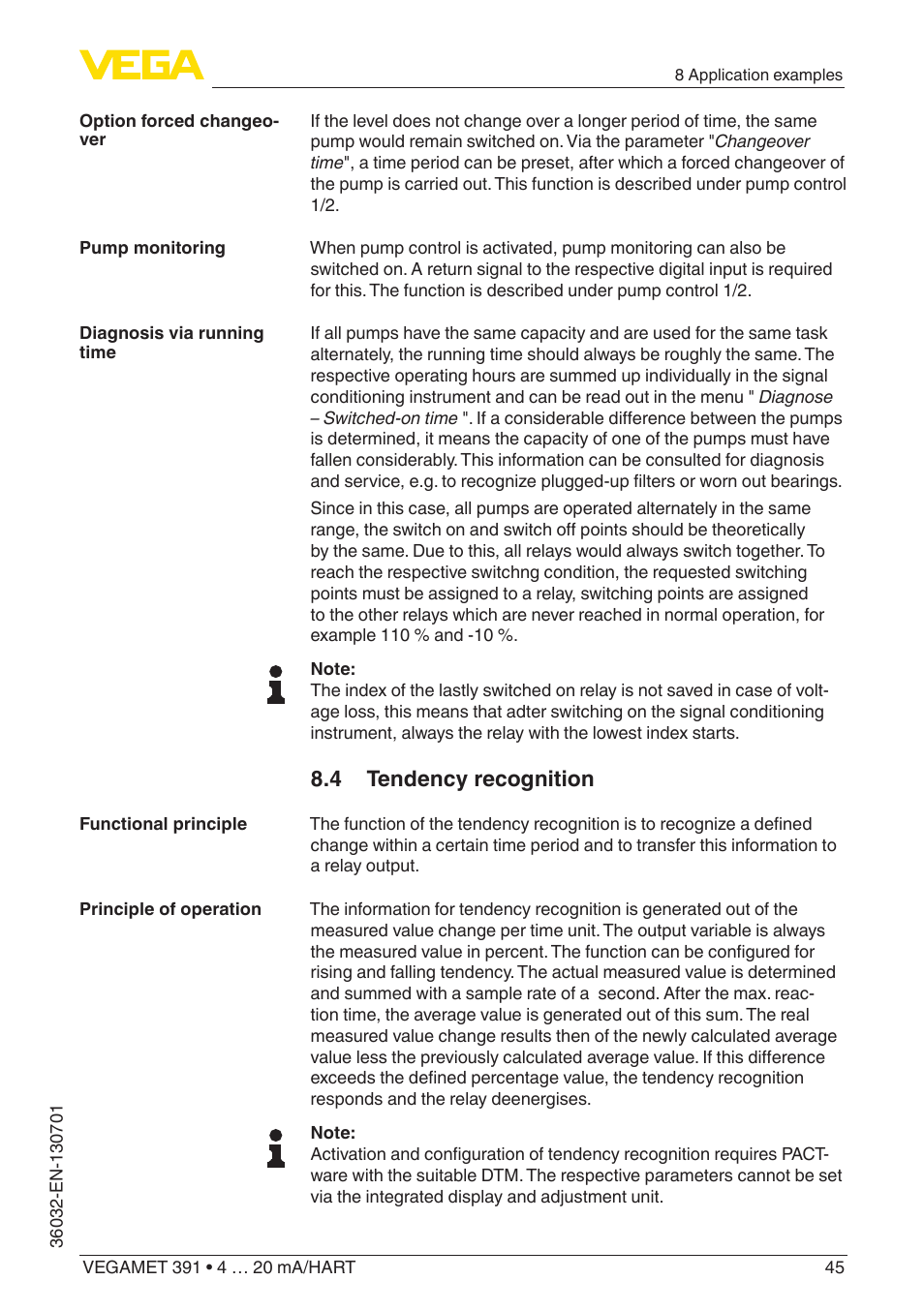 4 tendency recognition | VEGA VEGAMET 391 4 … 20 mA_HART User Manual | Page 45 / 64