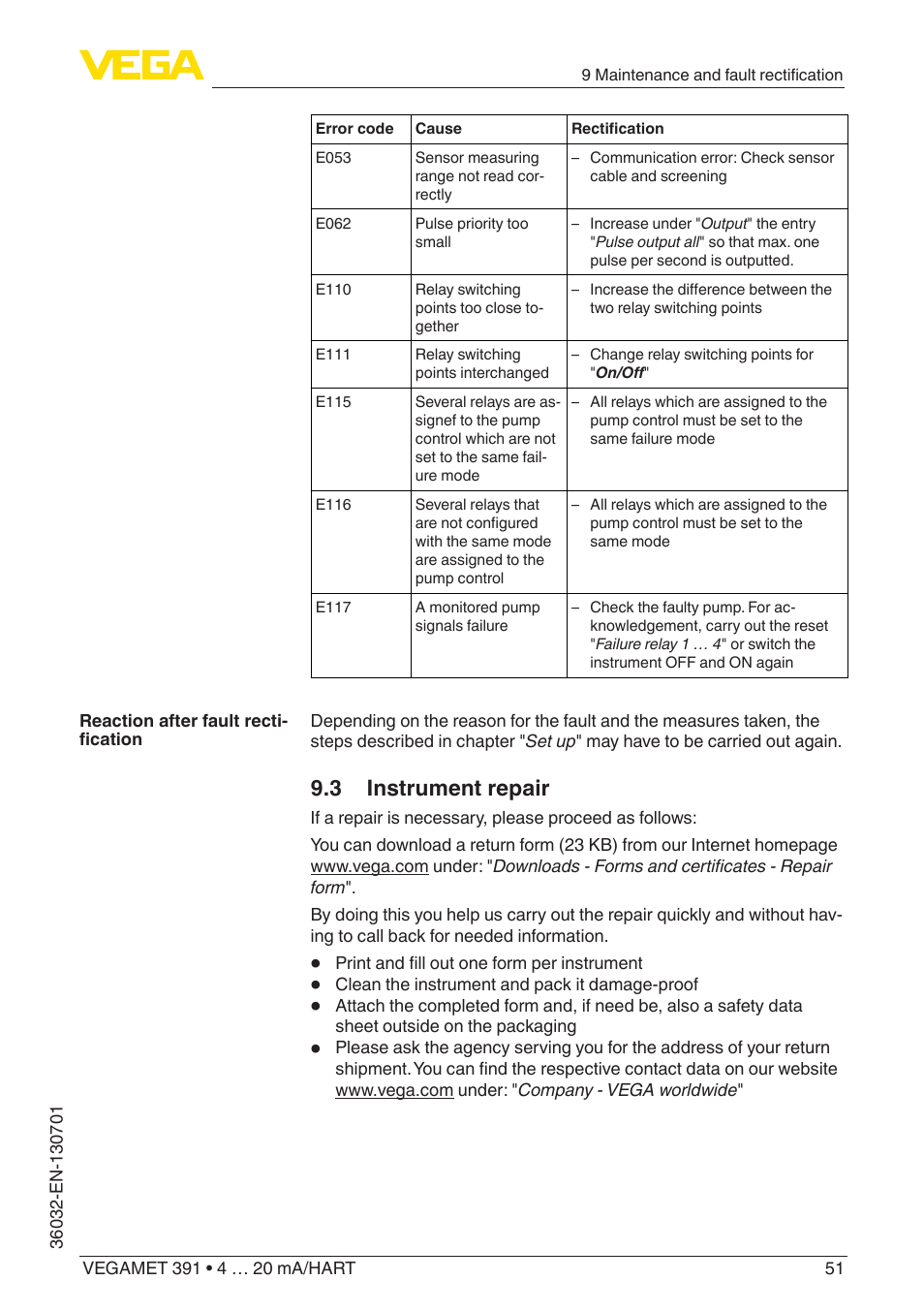 3 instrument repair | VEGA VEGAMET 391 4 … 20 mA_HART User Manual | Page 51 / 64