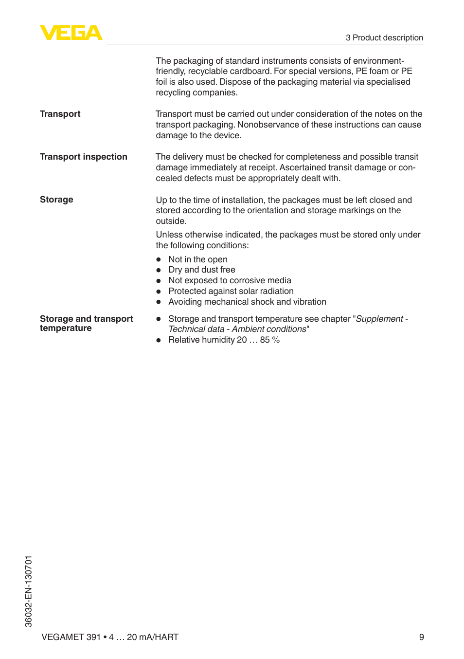 VEGA VEGAMET 391 4 … 20 mA_HART User Manual | Page 9 / 64