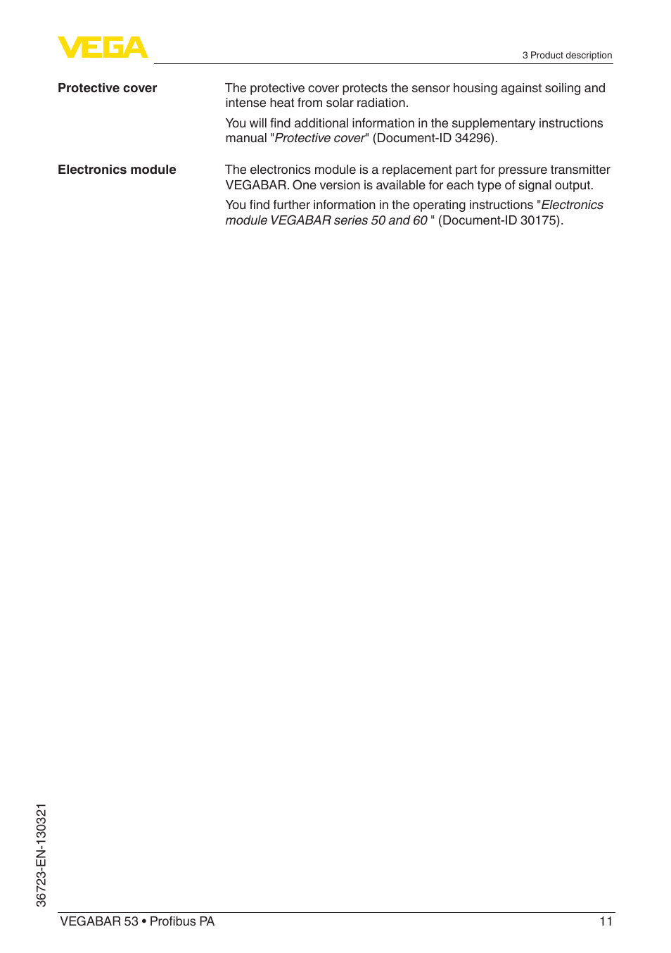 VEGA VEGABAR 53 Profibus PA User Manual | Page 11 / 68