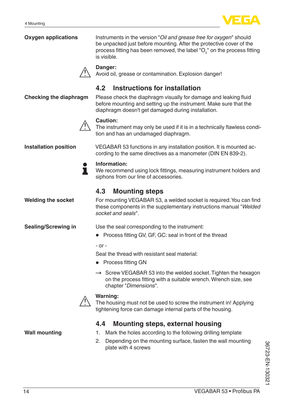 VEGA VEGABAR 53 Profibus PA User Manual | Page 14 / 68