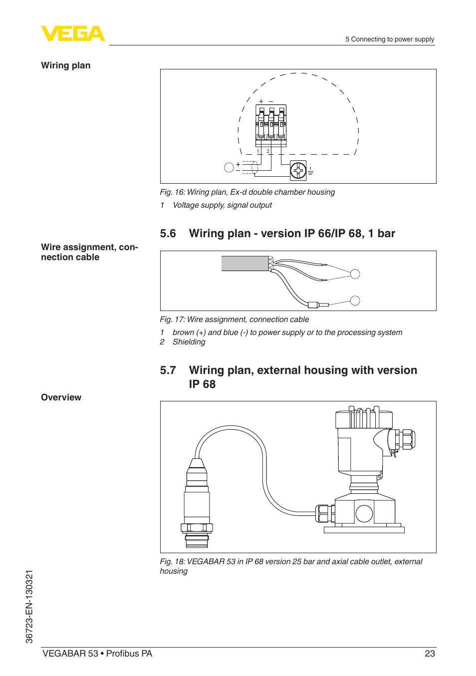 7 wiring plan, external housing with version ip 68 | VEGA VEGABAR 53 Profibus PA User Manual | Page 23 / 68