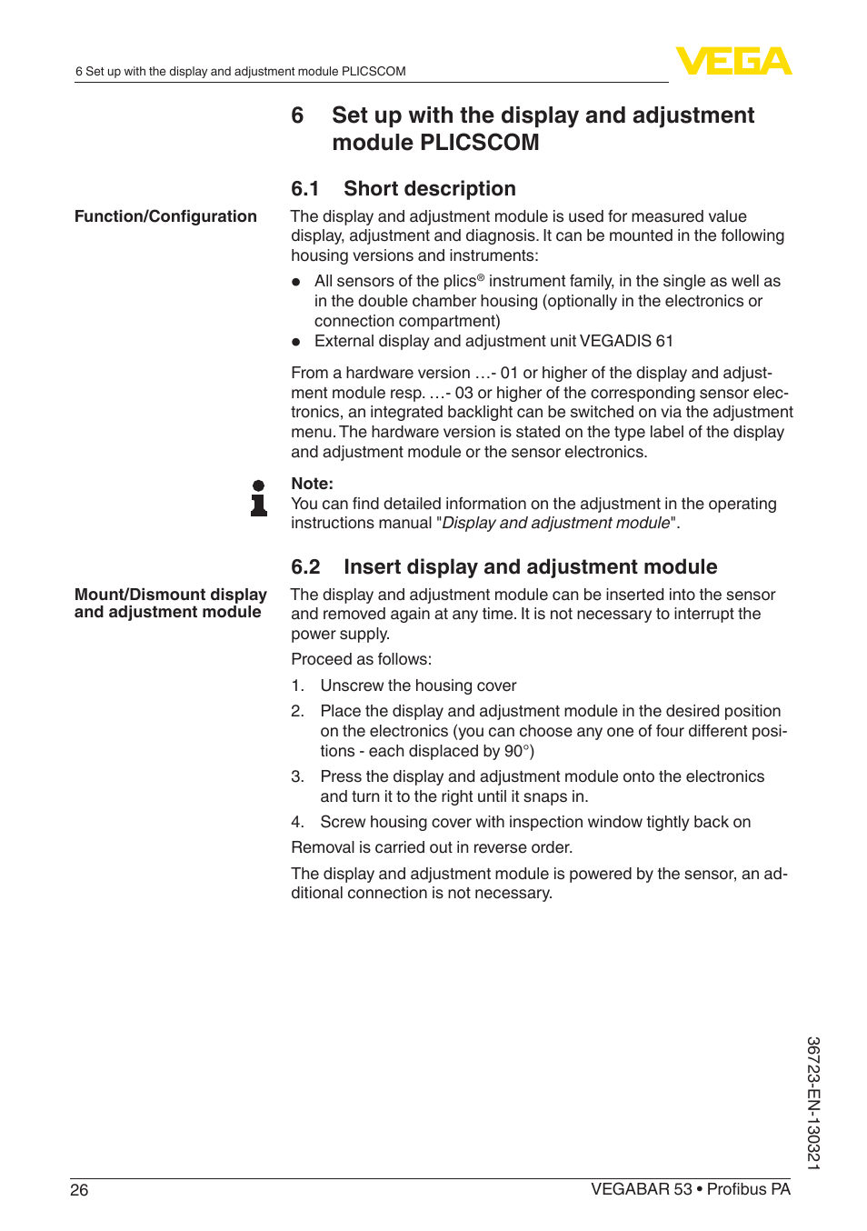 VEGA VEGABAR 53 Profibus PA User Manual | Page 26 / 68