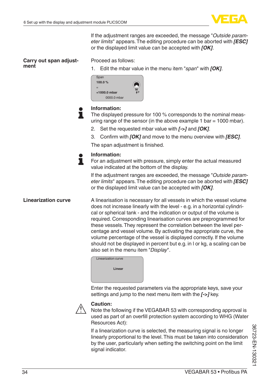 VEGA VEGABAR 53 Profibus PA User Manual | Page 34 / 68