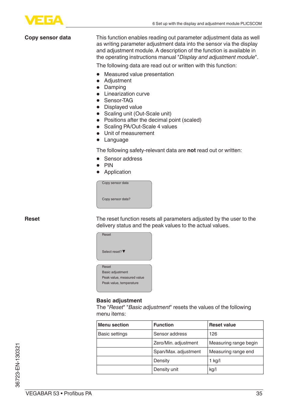 VEGA VEGABAR 53 Profibus PA User Manual | Page 35 / 68