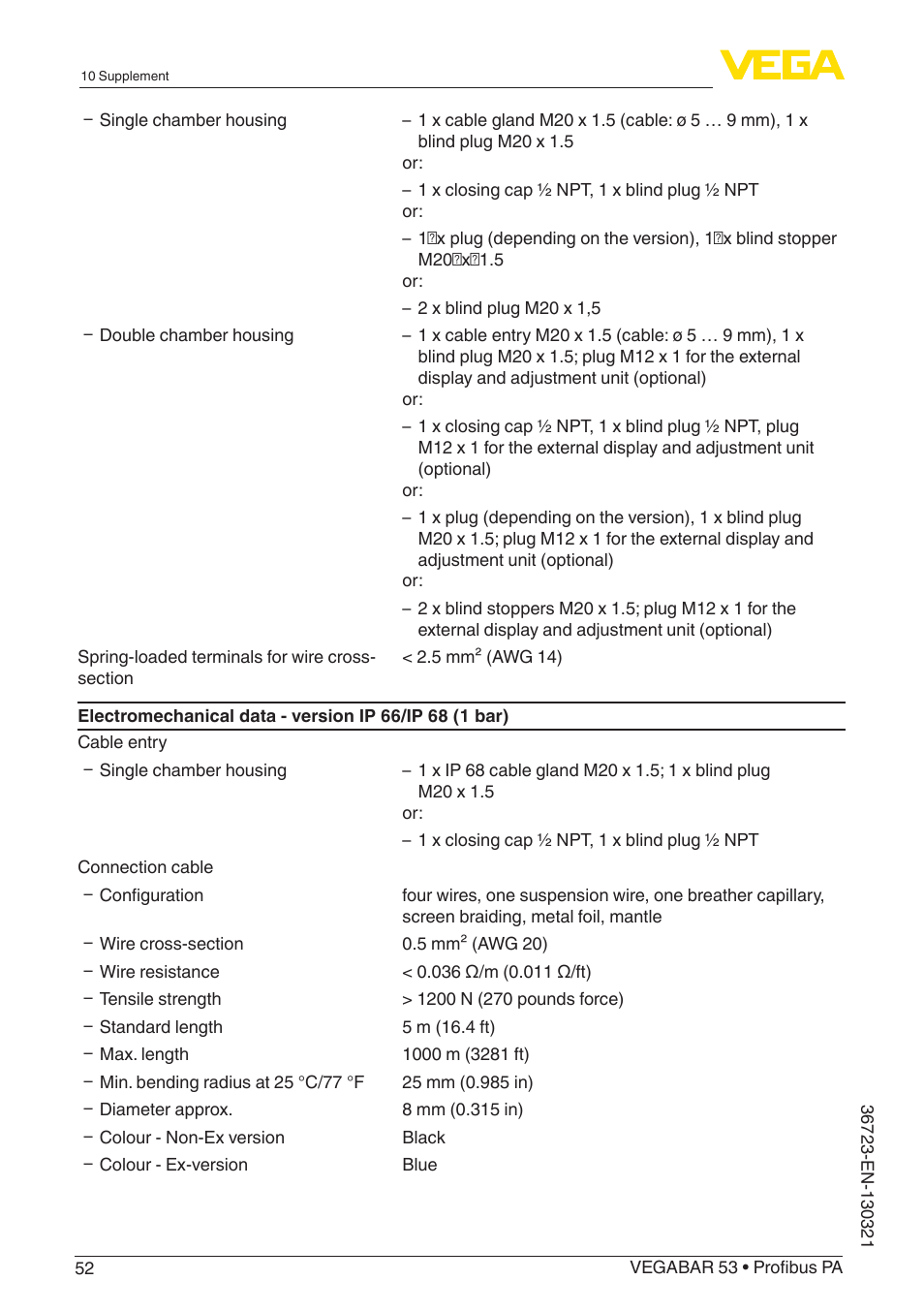 VEGA VEGABAR 53 Profibus PA User Manual | Page 52 / 68