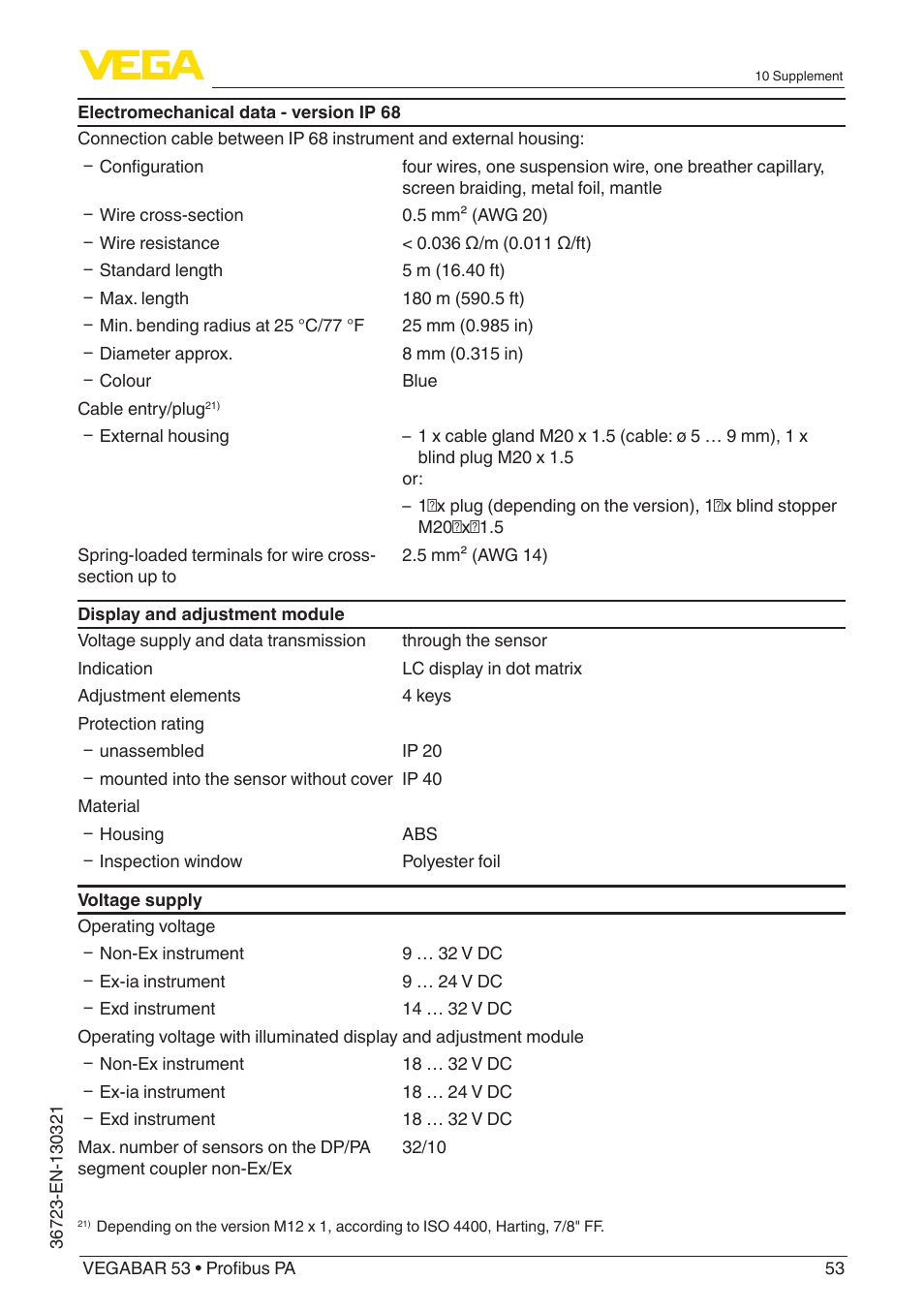 VEGA VEGABAR 53 Profibus PA User Manual | Page 53 / 68