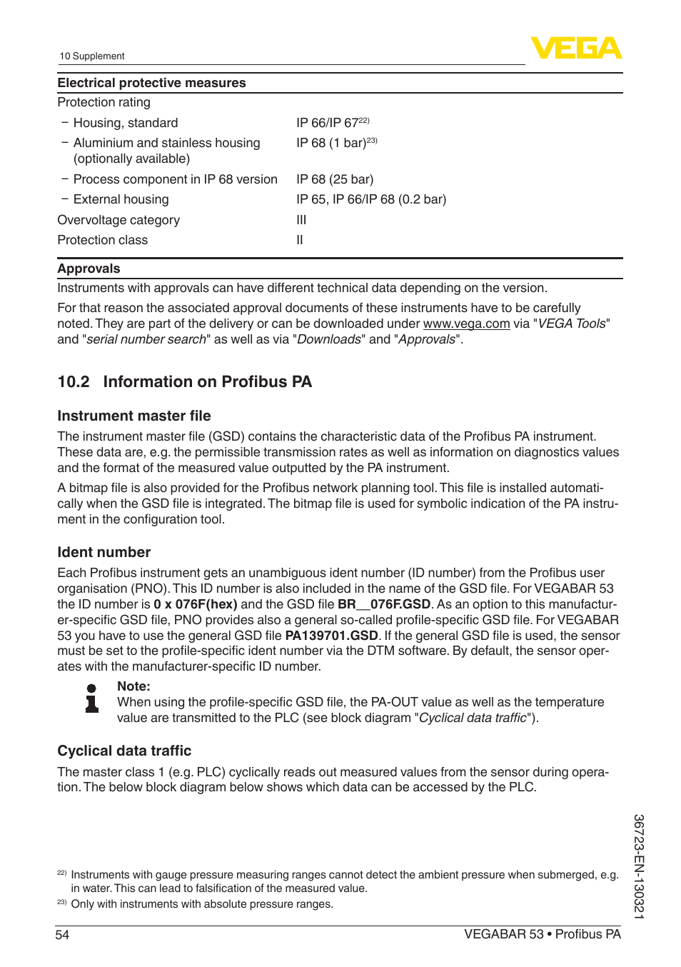 2 information on profibus pa | VEGA VEGABAR 53 Profibus PA User Manual | Page 54 / 68