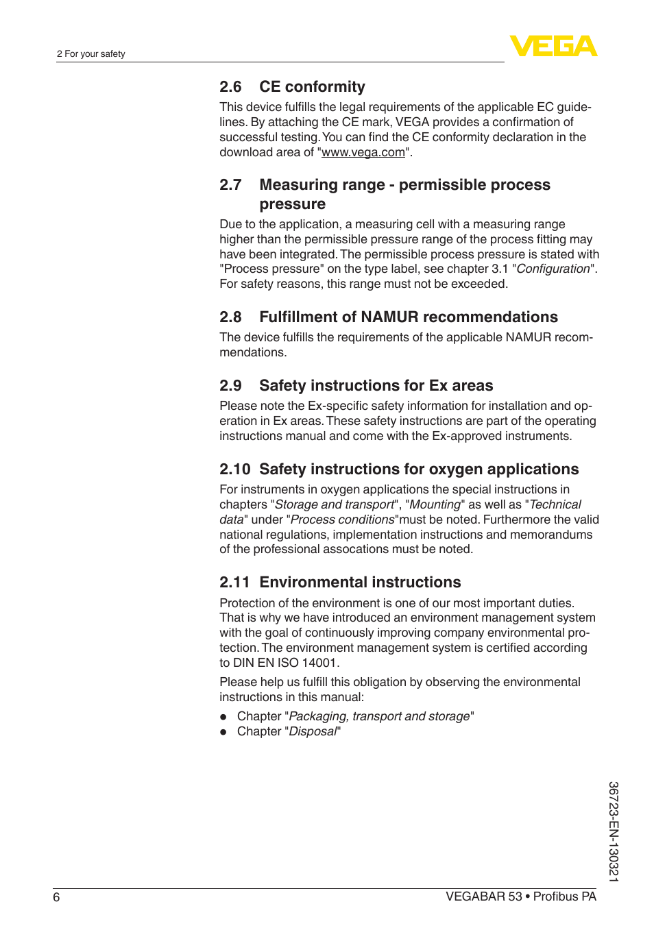 VEGA VEGABAR 53 Profibus PA User Manual | Page 6 / 68