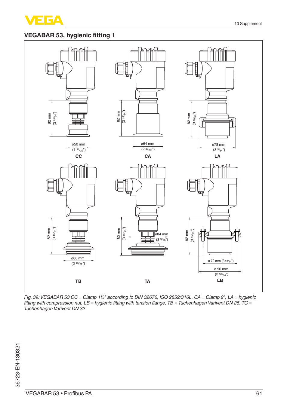 Vegabar 53, hygienic fitting 1, Cc ta tb | VEGA VEGABAR 53 Profibus PA User Manual | Page 61 / 68