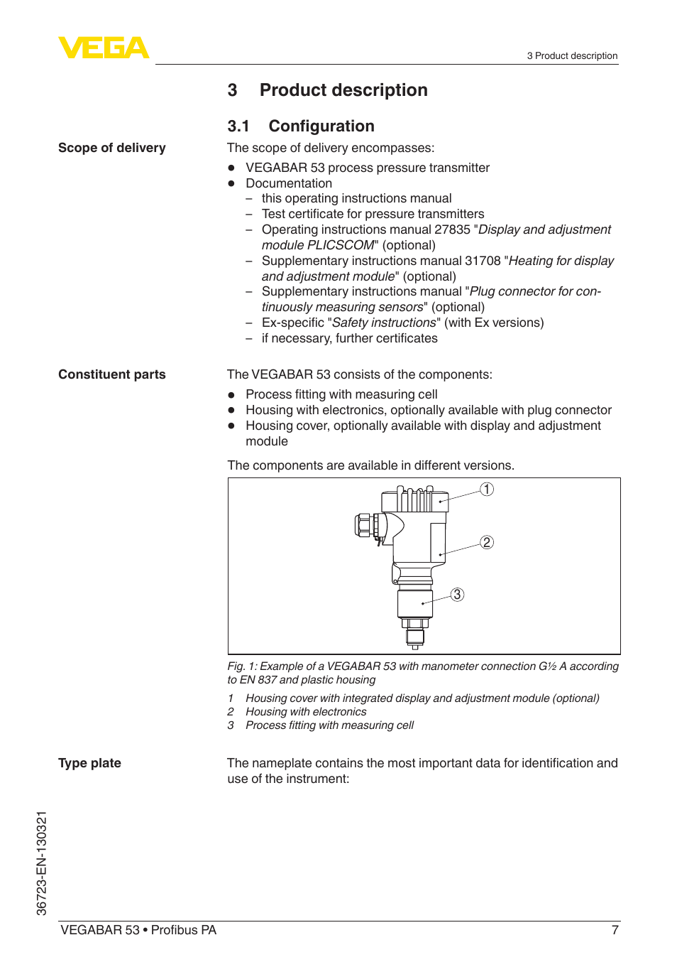 3 product description | VEGA VEGABAR 53 Profibus PA User Manual | Page 7 / 68