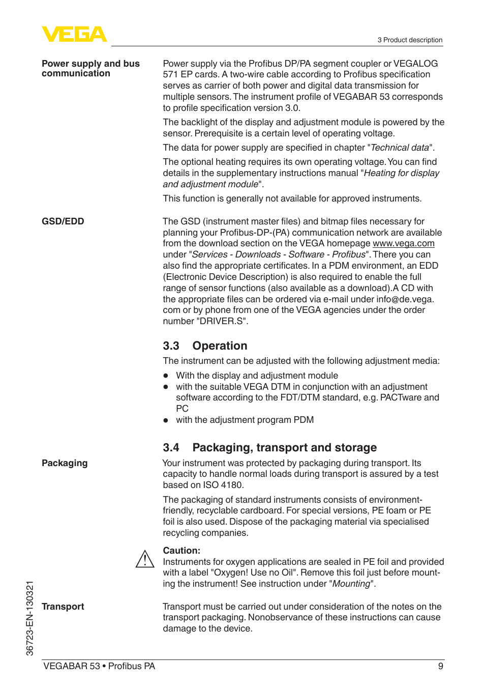 VEGA VEGABAR 53 Profibus PA User Manual | Page 9 / 68
