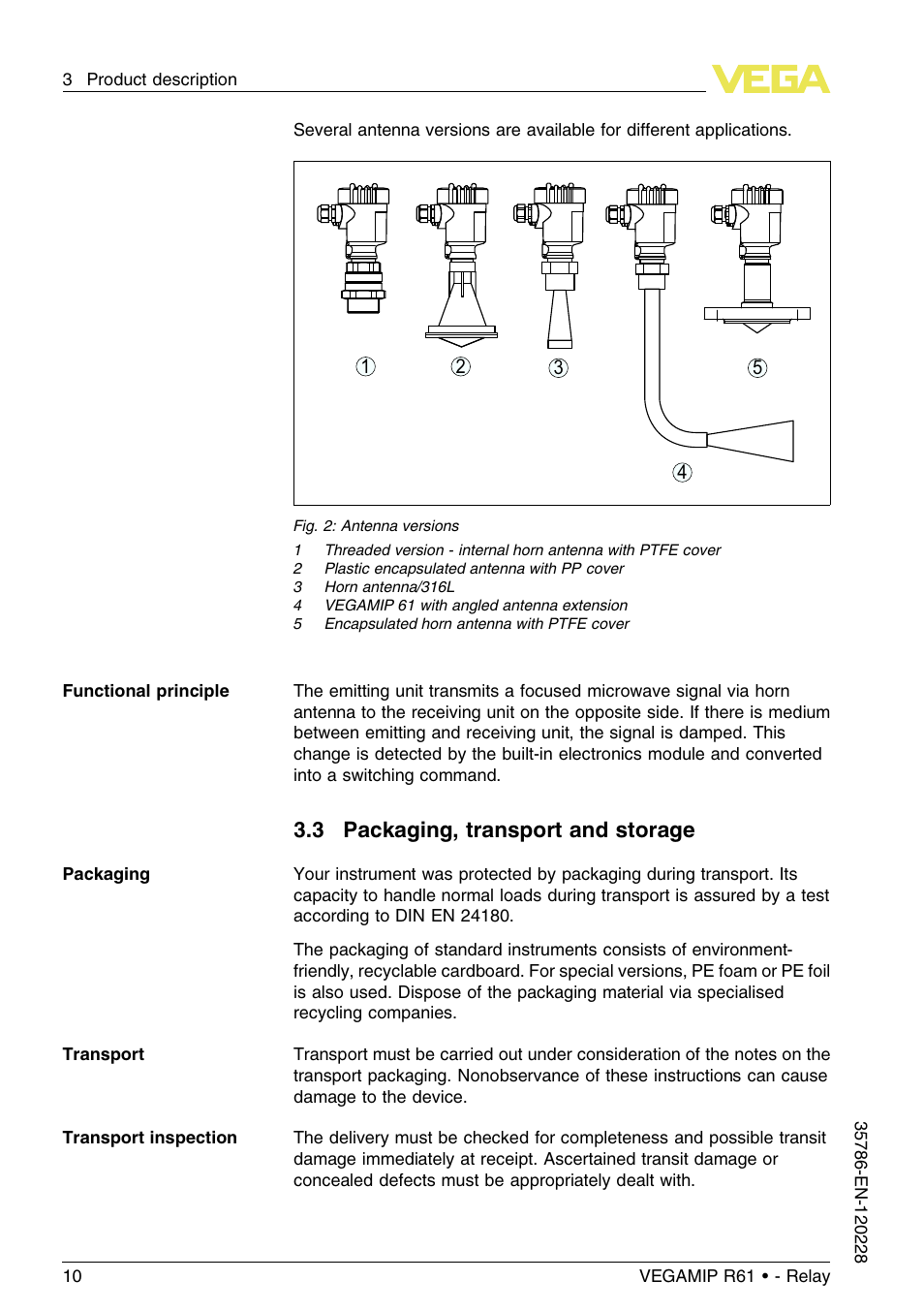 3 packaging, transport and storage | VEGA VEGAMIP R61 Receiving unit - Relay User Manual | Page 10 / 48