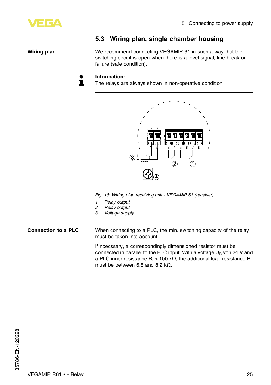 3 wiring plan, single chamber housing | VEGA VEGAMIP R61 Receiving unit - Relay User Manual | Page 25 / 48