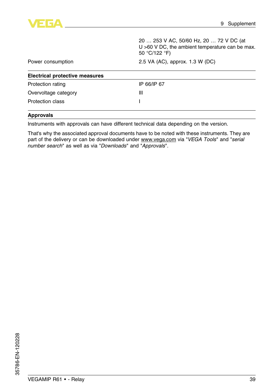 VEGA VEGAMIP R61 Receiving unit - Relay User Manual | Page 39 / 48