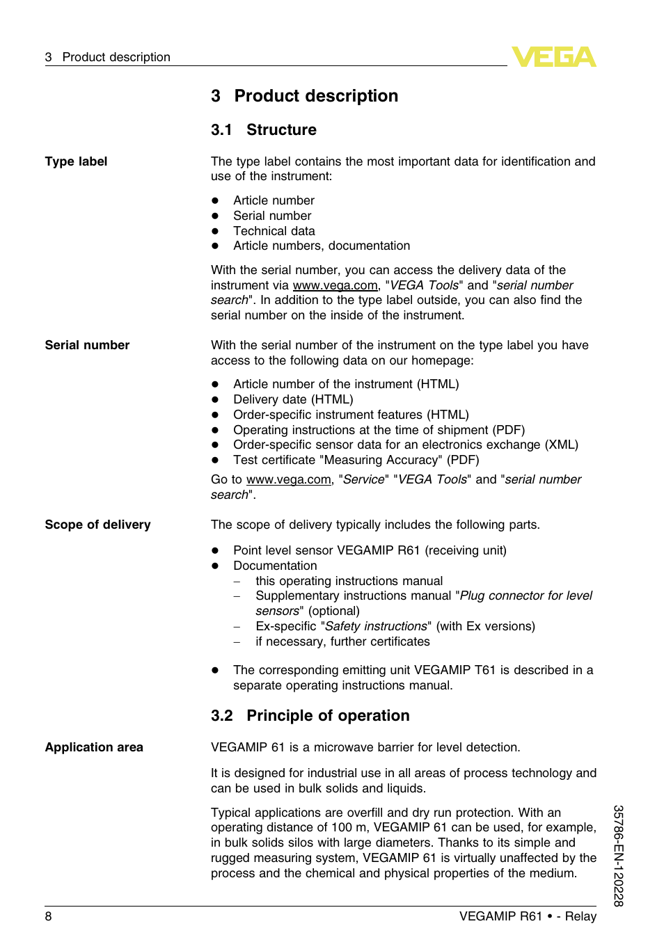 3 product description, 1 structure, 2 principle of operation | 3product description | VEGA VEGAMIP R61 Receiving unit - Relay User Manual | Page 8 / 48