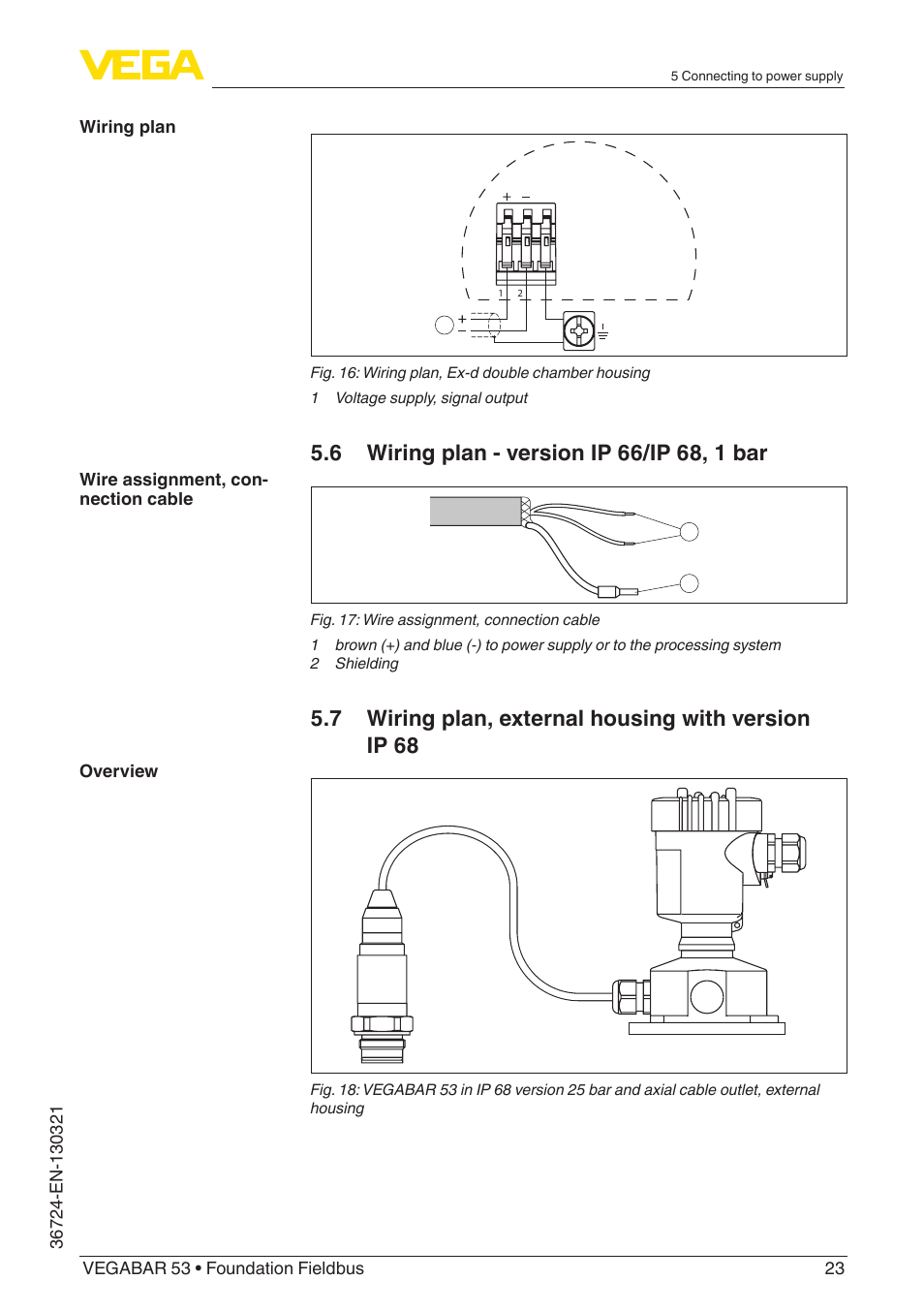 7 wiring plan, external housing with version ip 68 | VEGA VEGABAR 53 Foundation Fieldbus User Manual | Page 23 / 64