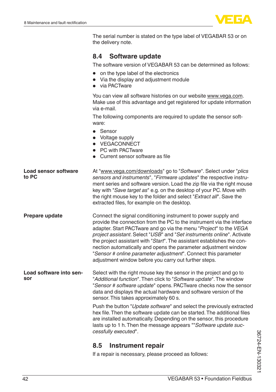 VEGA VEGABAR 53 Foundation Fieldbus User Manual | Page 42 / 64