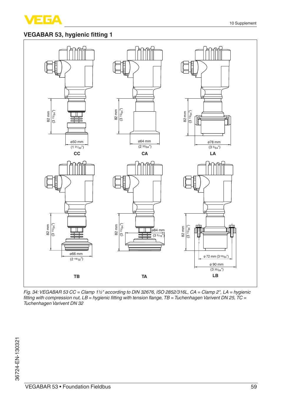 Vegabar 53, hygienic fitting 1, Cc ta tb | VEGA VEGABAR 53 Foundation Fieldbus User Manual | Page 59 / 64