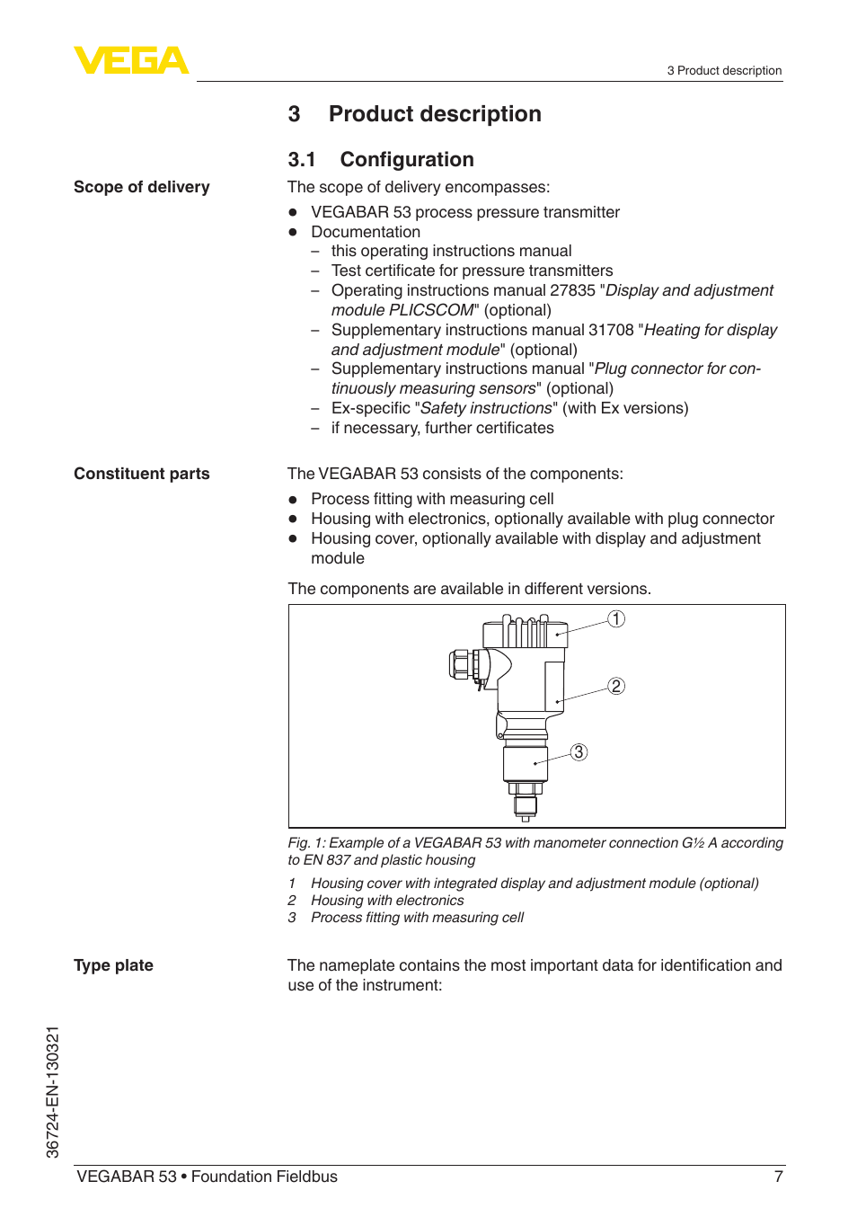 3 product description | VEGA VEGABAR 53 Foundation Fieldbus User Manual | Page 7 / 64