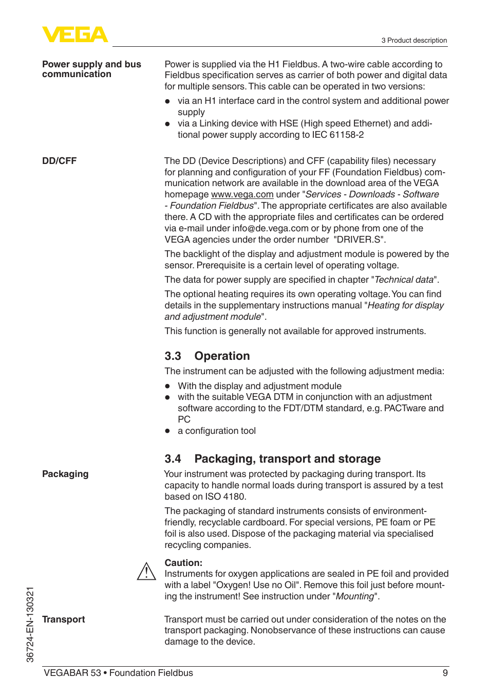VEGA VEGABAR 53 Foundation Fieldbus User Manual | Page 9 / 64