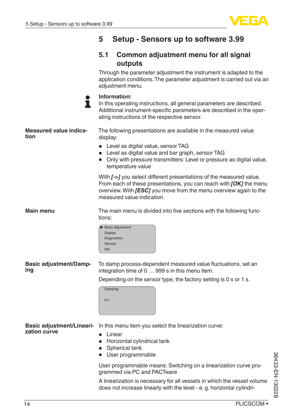 5 setup - sensors up to software 3.99 | VEGA PLICSCOM User Manual | Page 14 / 44