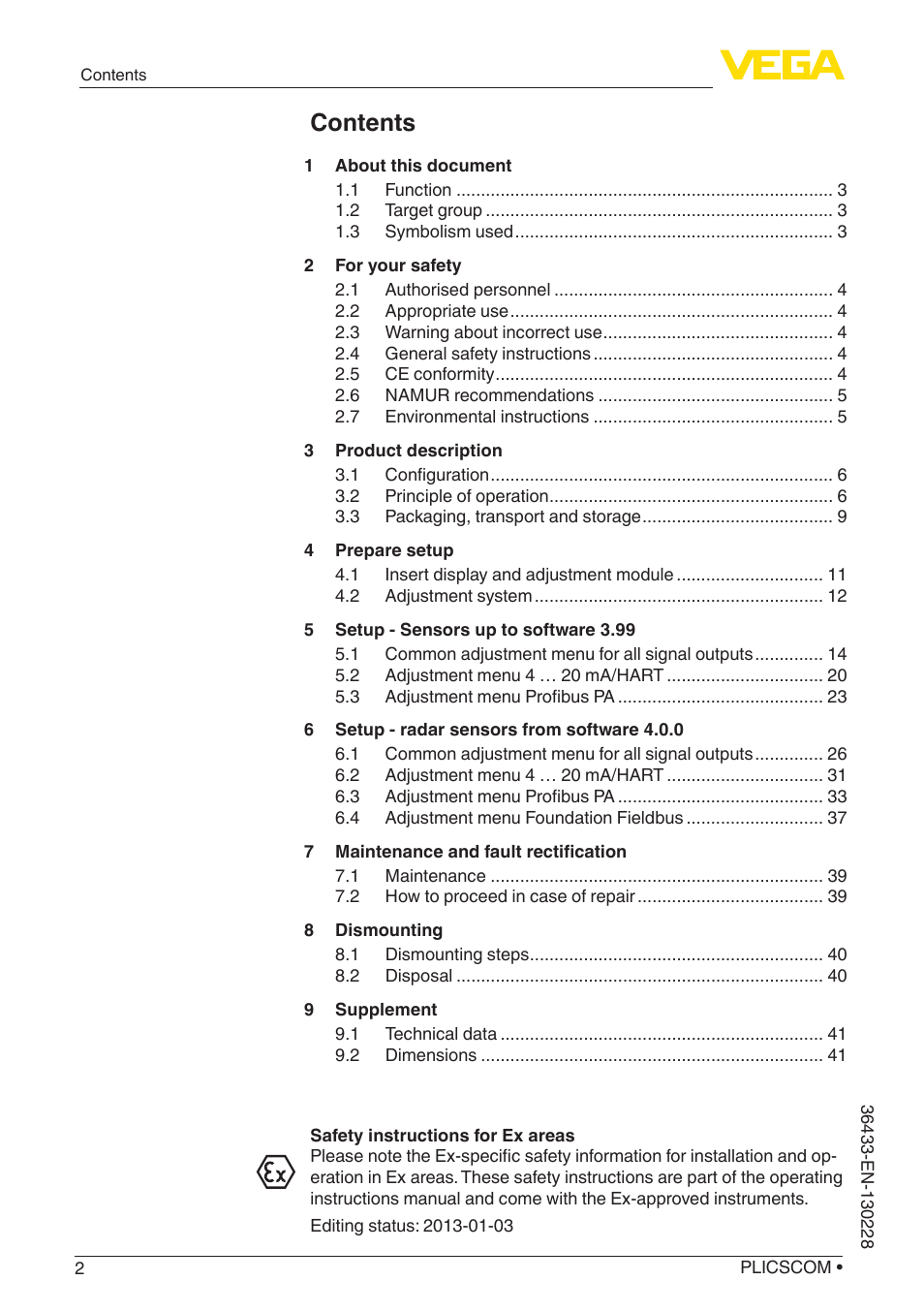 VEGA PLICSCOM User Manual | Page 2 / 44