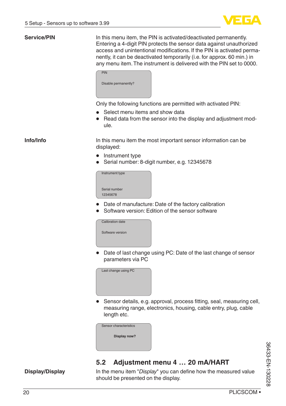 2 adjustment menu 4 … 20 ma/hart | VEGA PLICSCOM User Manual | Page 20 / 44