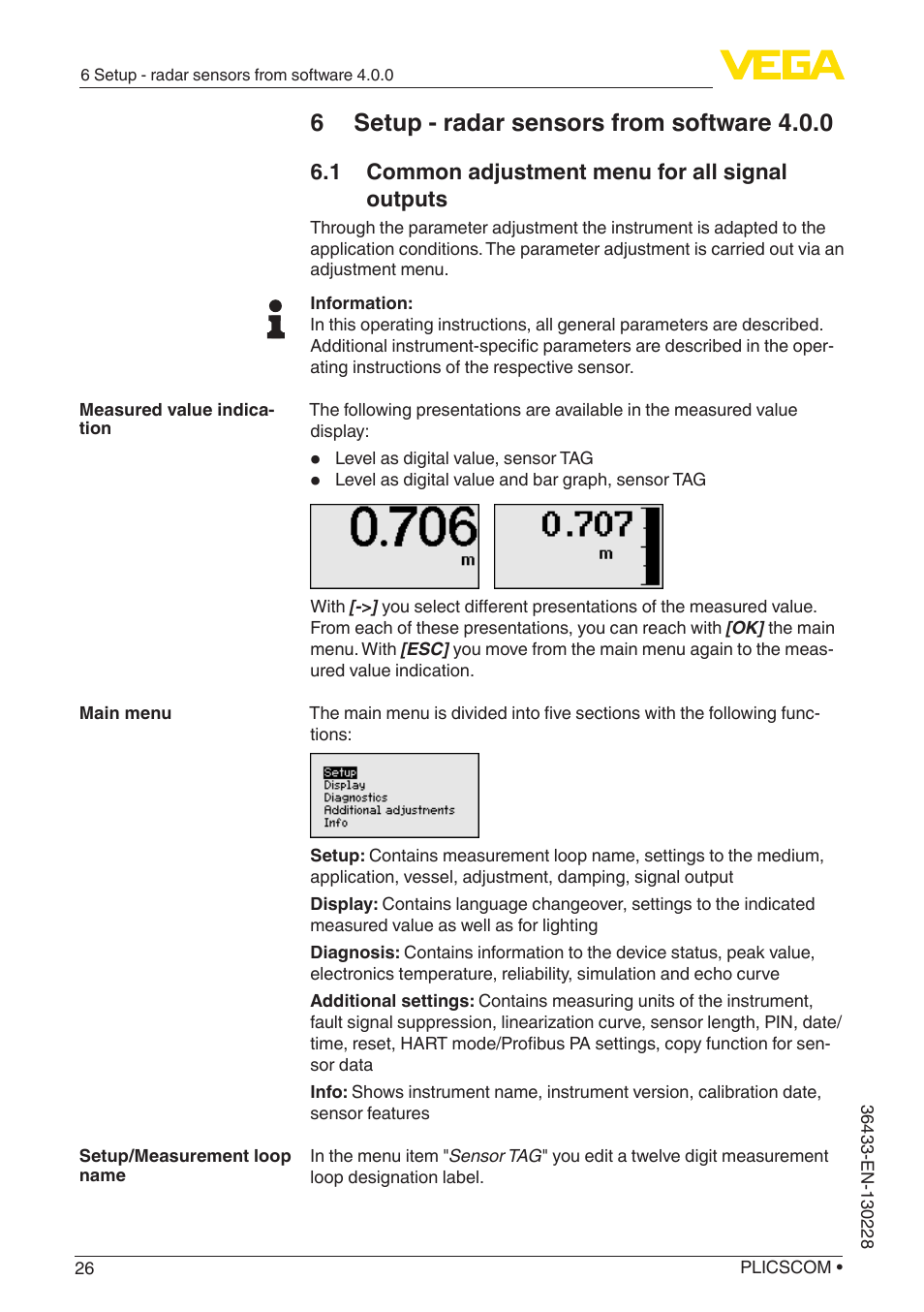 6 setup - radar sensors from software 4.0.0 | VEGA PLICSCOM User Manual | Page 26 / 44