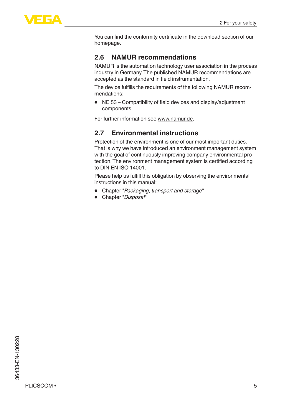 VEGA PLICSCOM User Manual | Page 5 / 44