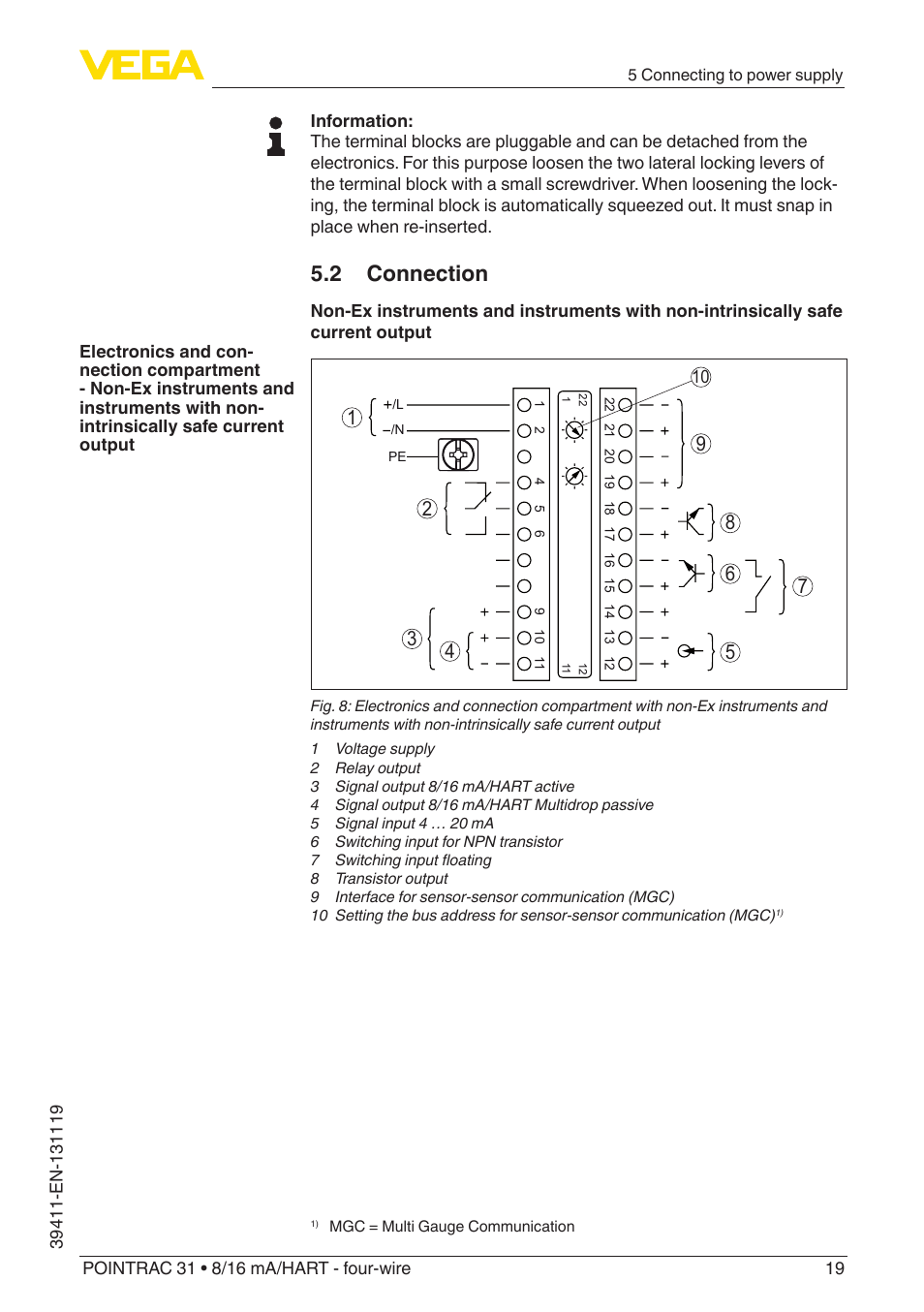 2 connection | VEGA POINTRAC 31 8_16 mA_HART - four-wire User Manual | Page 19 / 56