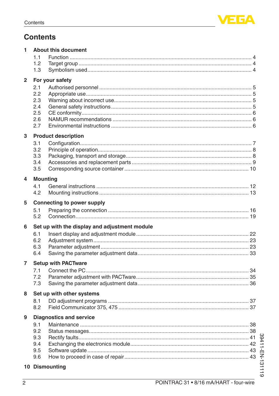 VEGA POINTRAC 31 8_16 mA_HART - four-wire User Manual | Page 2 / 56