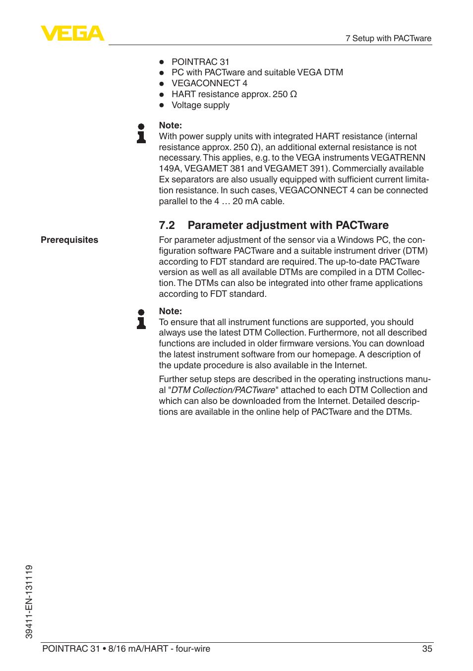 2 parameter adjustment with pactware | VEGA POINTRAC 31 8_16 mA_HART - four-wire User Manual | Page 35 / 56