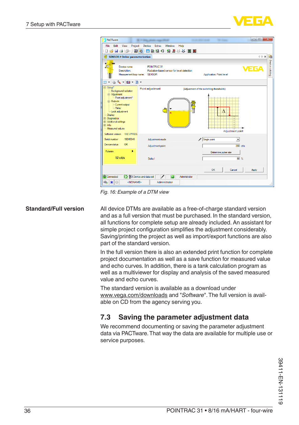 3 saving the parameter adjustment data | VEGA POINTRAC 31 8_16 mA_HART - four-wire User Manual | Page 36 / 56