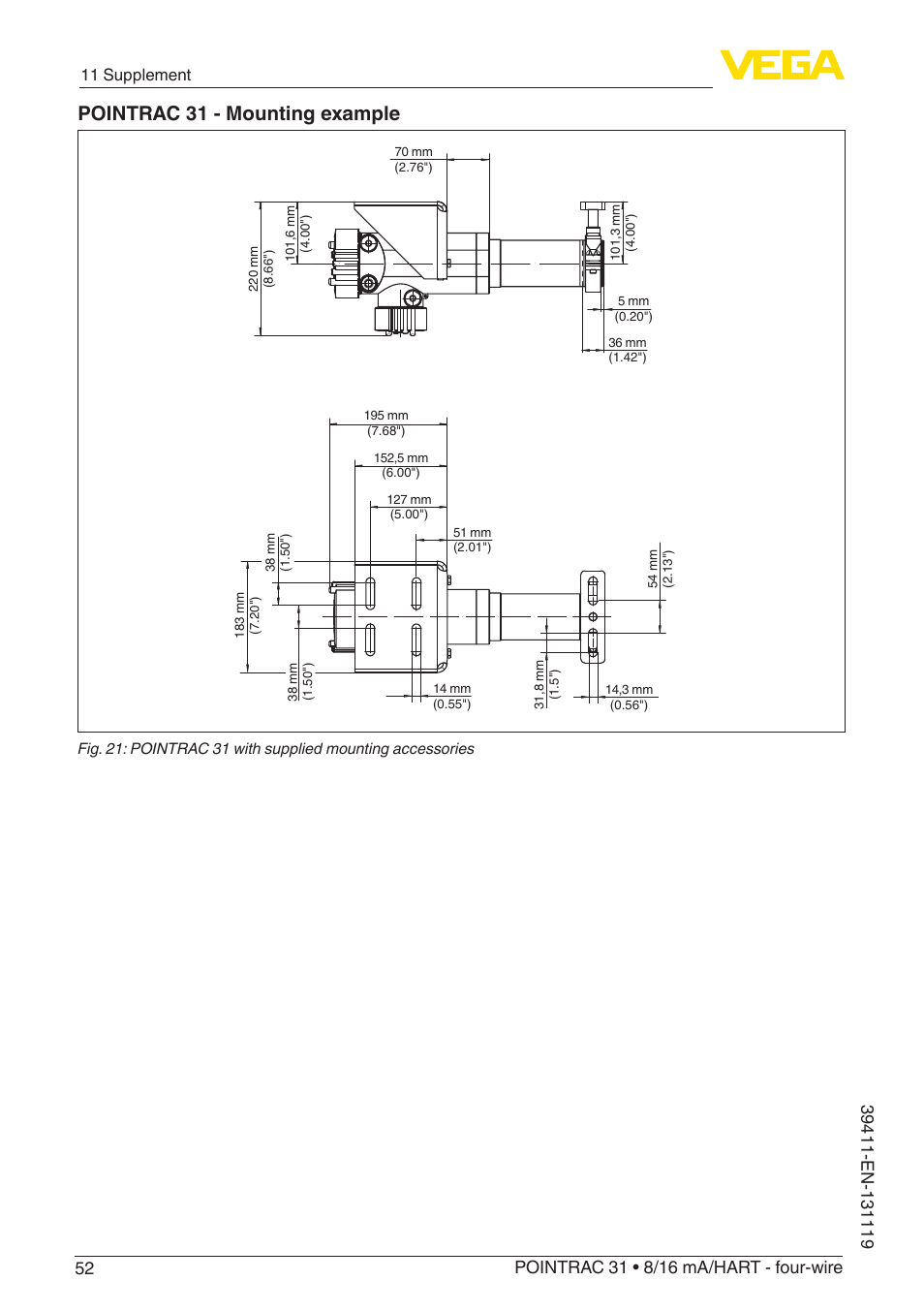 Pointrac 31 - mounting example | VEGA POINTRAC 31 8_16 mA_HART - four-wire User Manual | Page 52 / 56