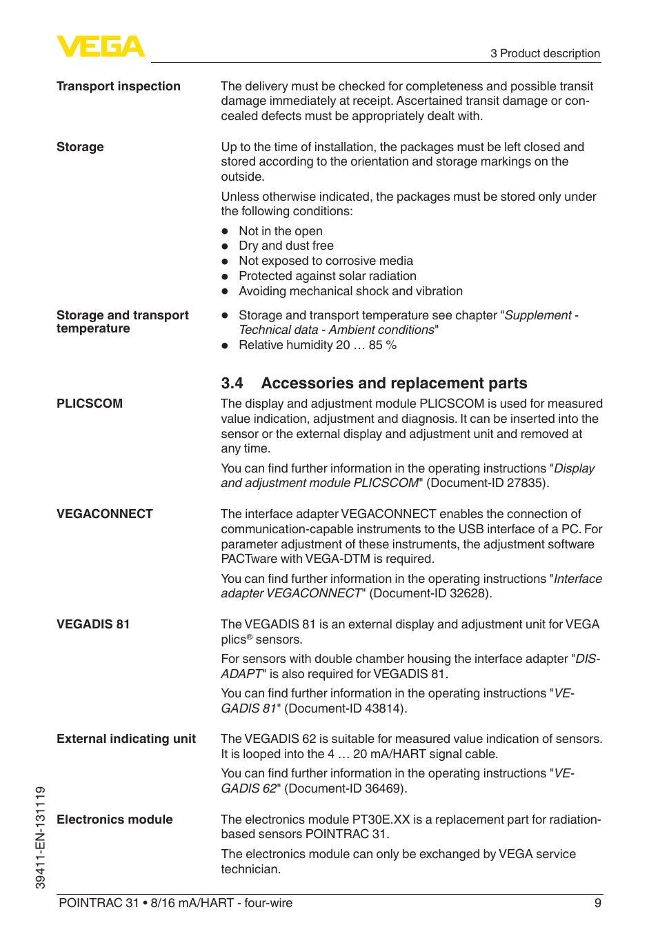 4 accessories and replacement parts | VEGA POINTRAC 31 8_16 mA_HART - four-wire User Manual | Page 9 / 56