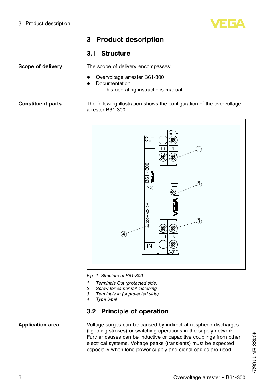 3 product description, 1 structure, 2 principle of operation | 3product description, Out in | VEGA B61-300 User Manual | Page 6 / 20