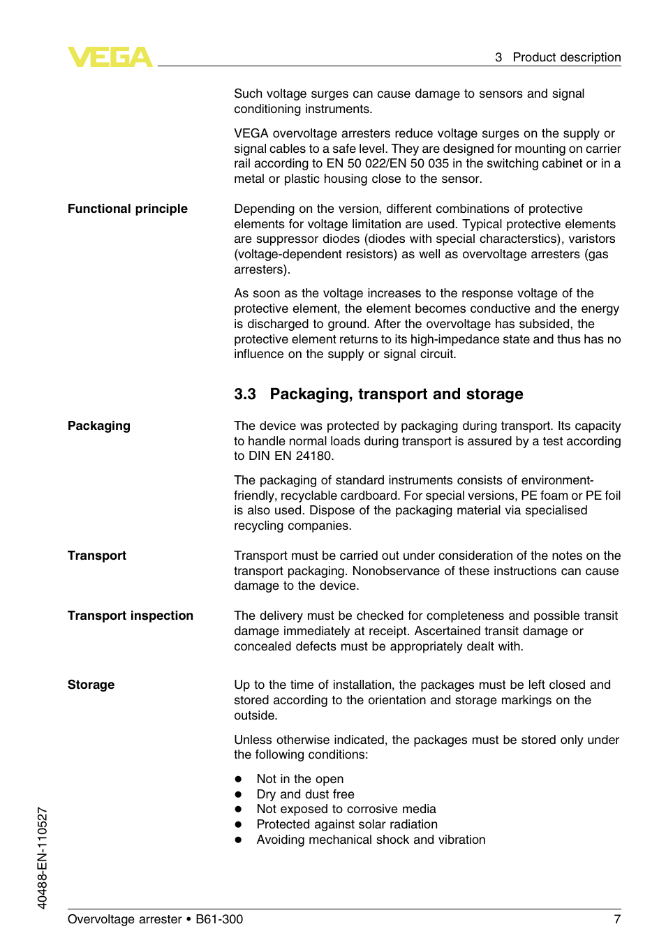 3 packaging, transport and storage | VEGA B61-300 User Manual | Page 7 / 20