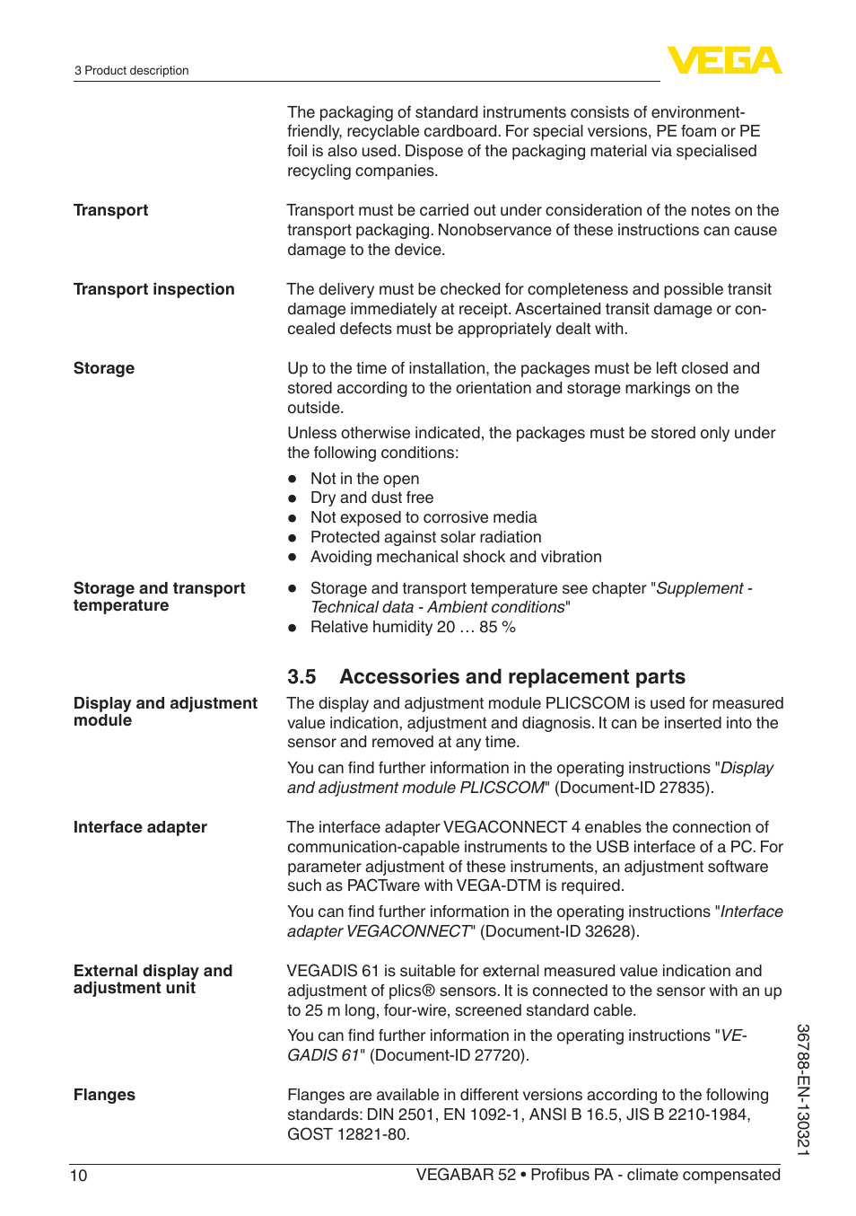 VEGA VEGABAR 52 Profibus PA - climate compensated User Manual | Page 10 / 76