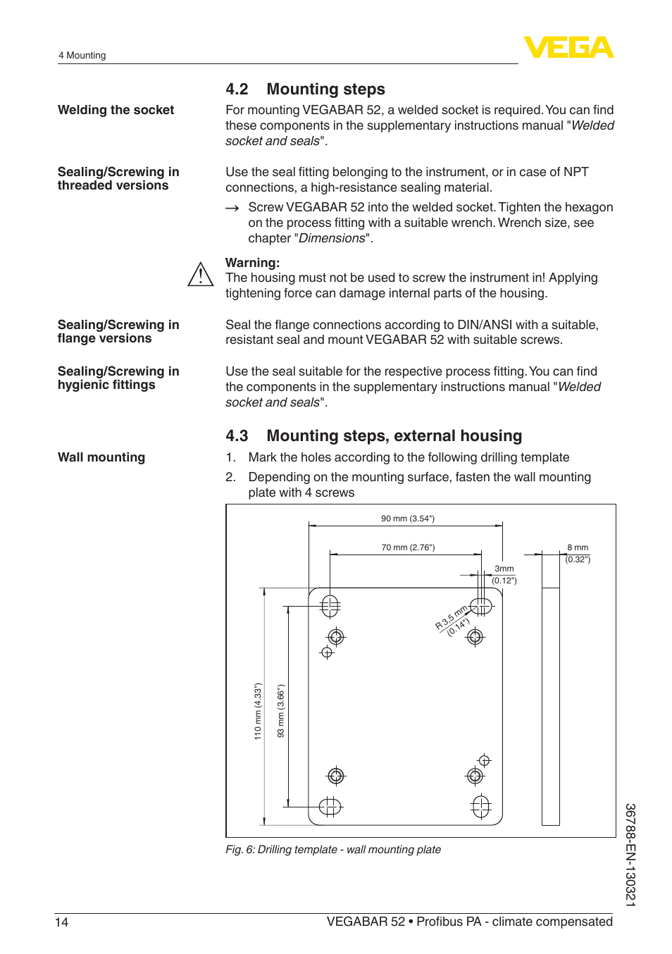 2 mounting steps, 3 mounting steps, external housing | VEGA VEGABAR 52 Profibus PA - climate compensated User Manual | Page 14 / 76