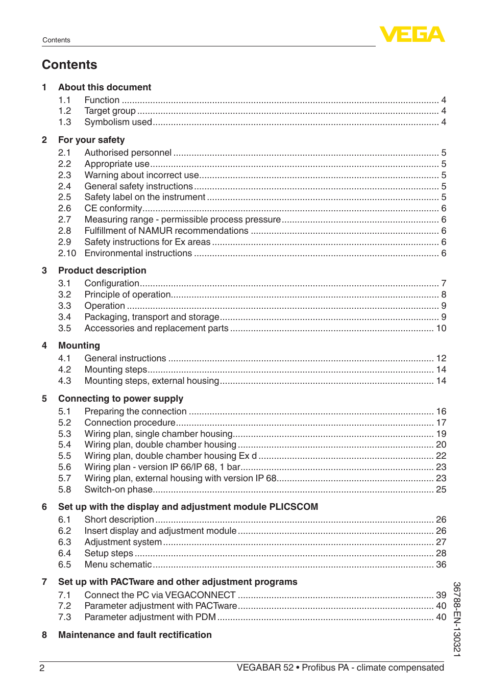 VEGA VEGABAR 52 Profibus PA - climate compensated User Manual | Page 2 / 76