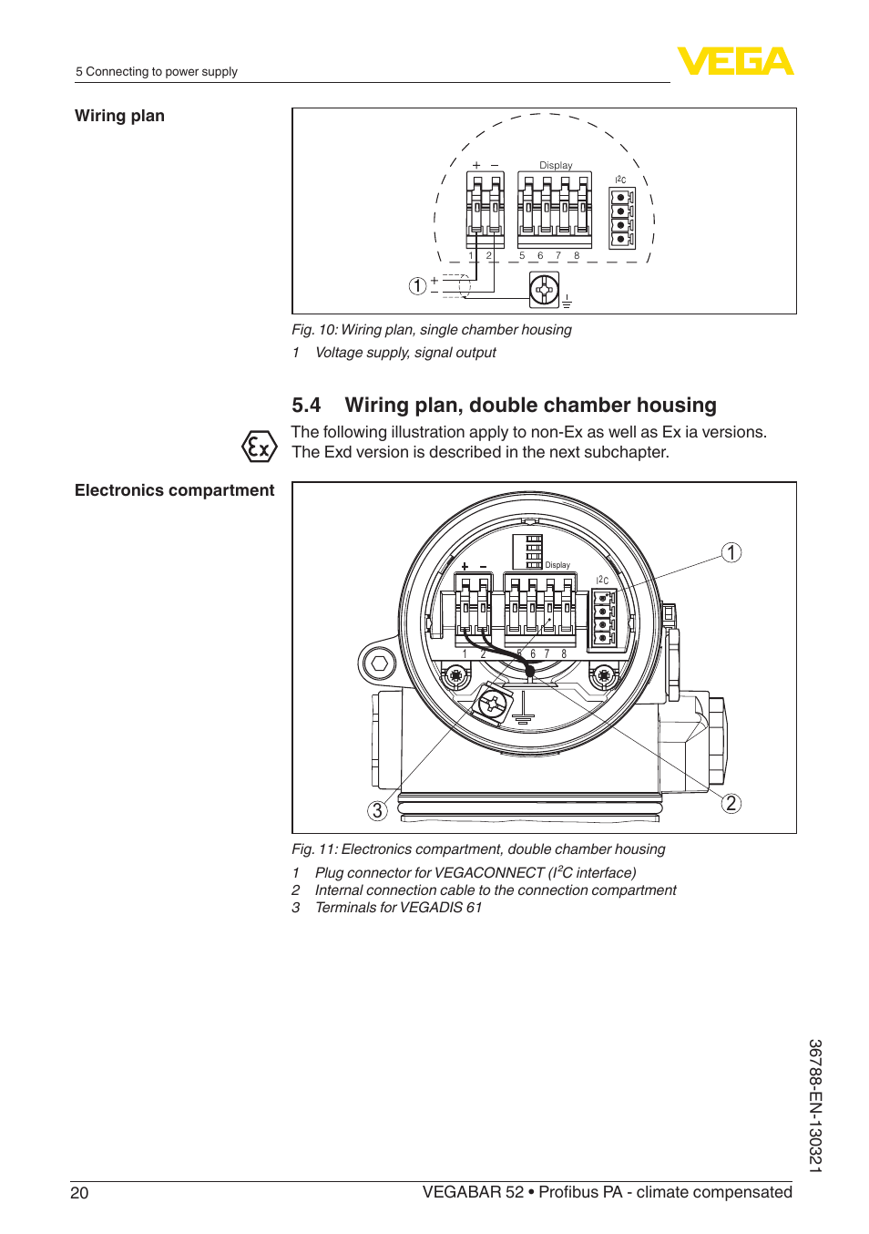 4 wiring plan, double chamber housing | VEGA VEGABAR 52 Profibus PA - climate compensated User Manual | Page 20 / 76