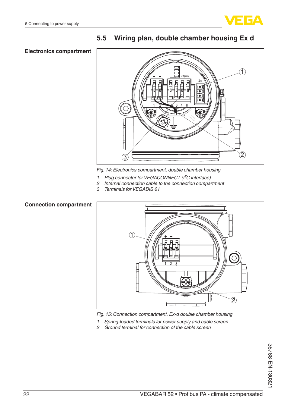 5 wiring plan, double chamber housing ex d 1 3 2 | VEGA VEGABAR 52 Profibus PA - climate compensated User Manual | Page 22 / 76