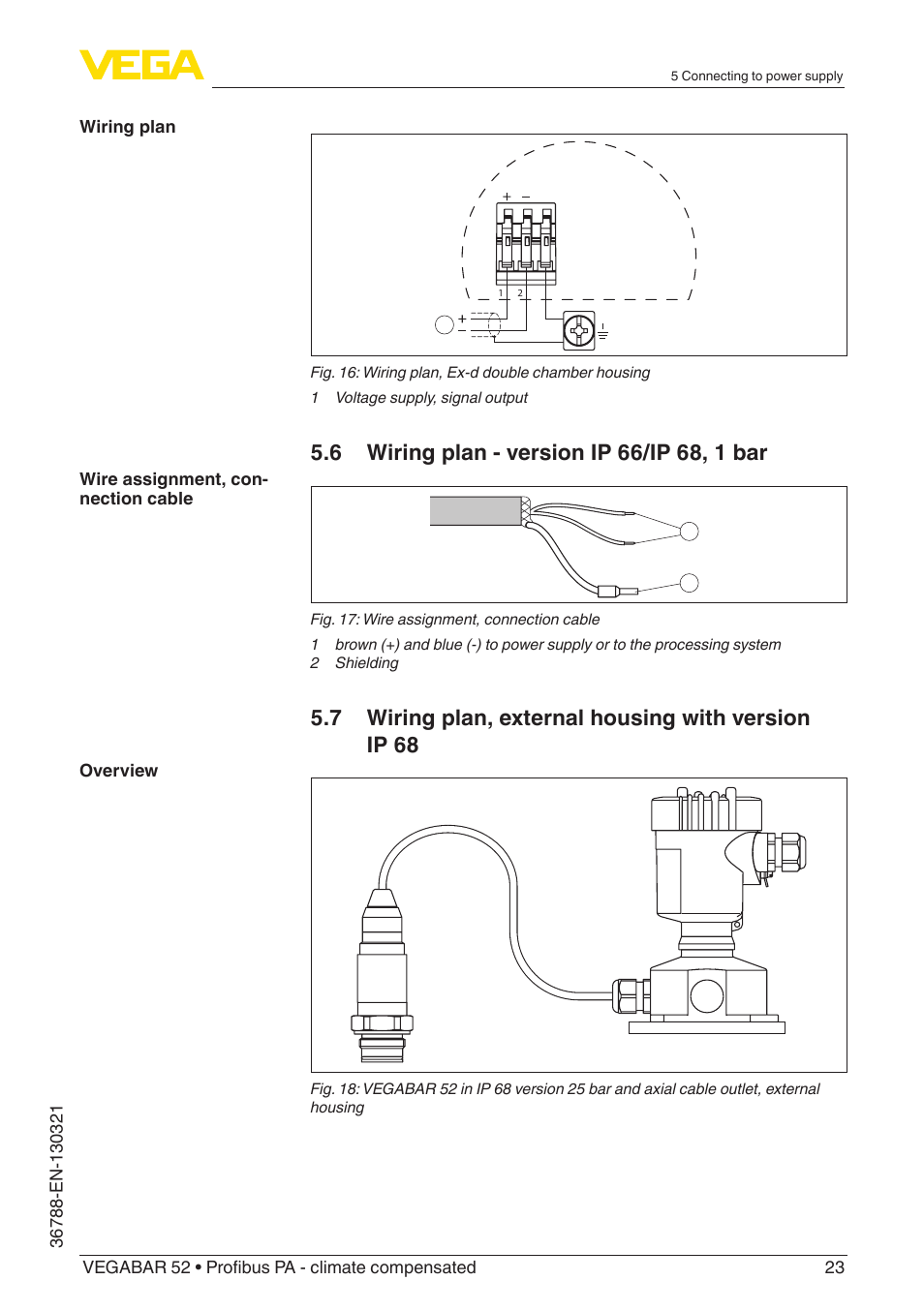 7 wiring plan, external housing with version ip 68 | VEGA VEGABAR 52 Profibus PA - climate compensated User Manual | Page 23 / 76
