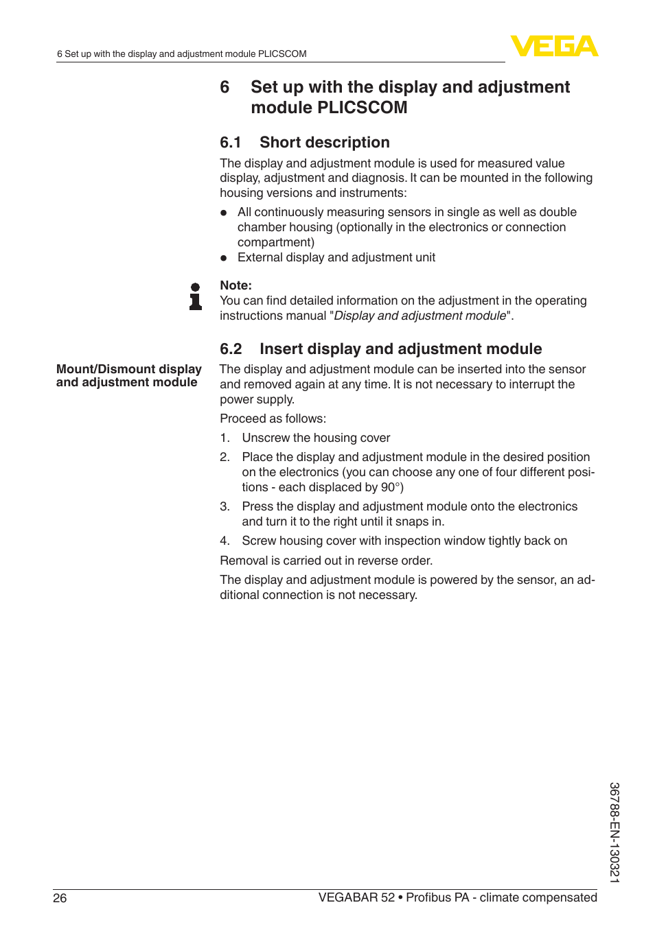 VEGA VEGABAR 52 Profibus PA - climate compensated User Manual | Page 26 / 76