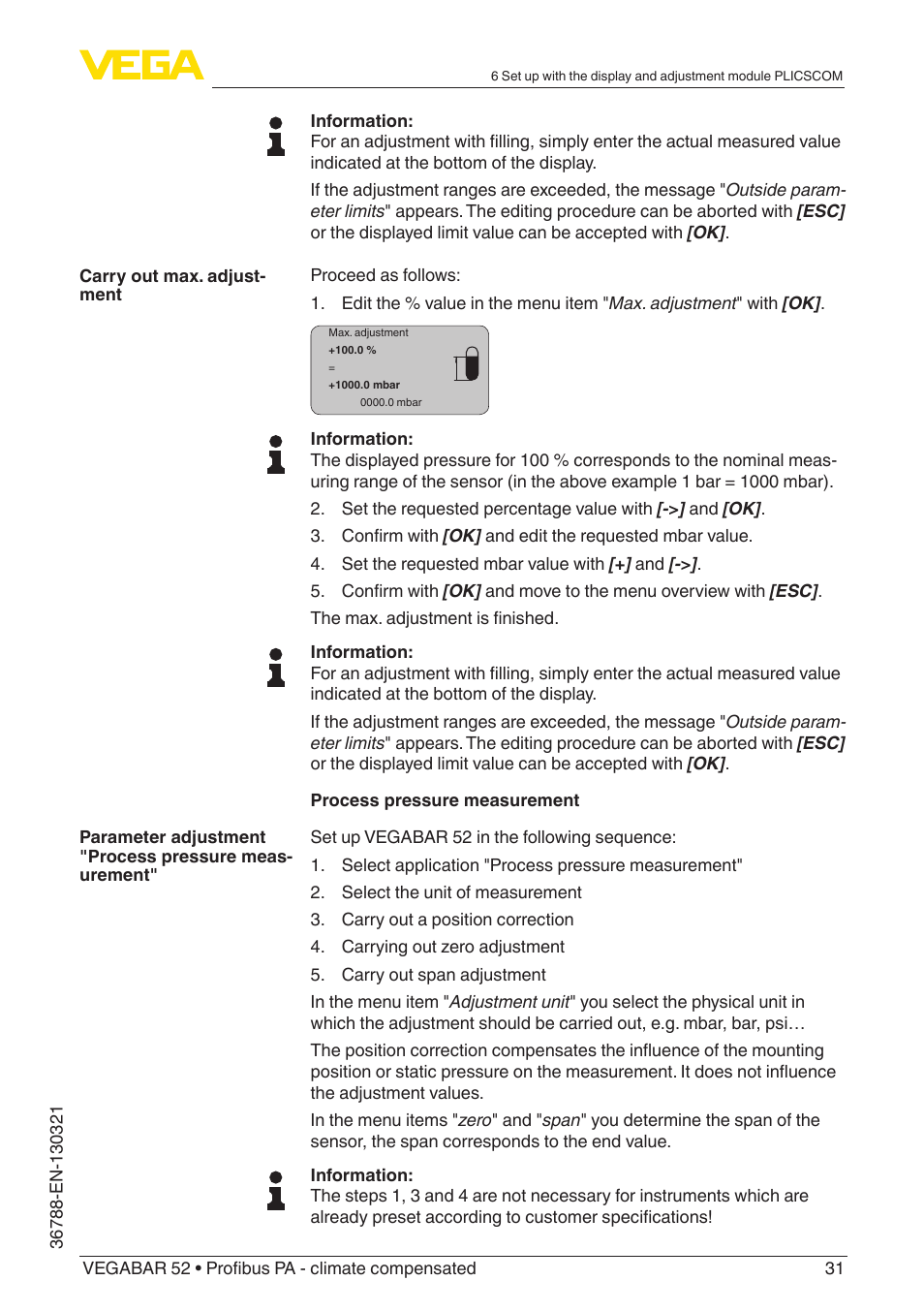 VEGA VEGABAR 52 Profibus PA - climate compensated User Manual | Page 31 / 76