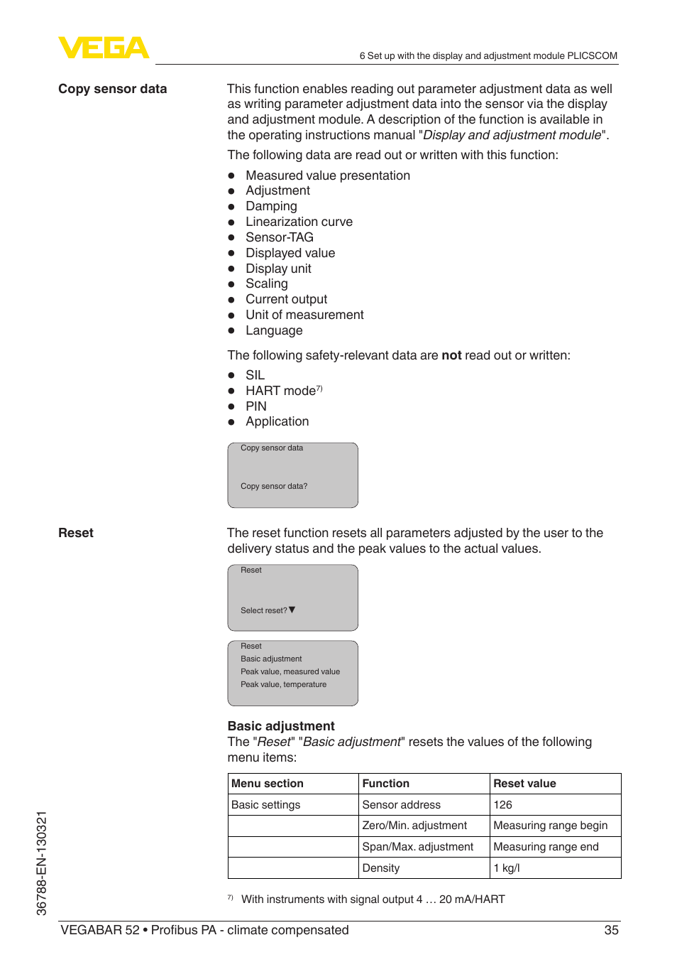 VEGA VEGABAR 52 Profibus PA - climate compensated User Manual | Page 35 / 76