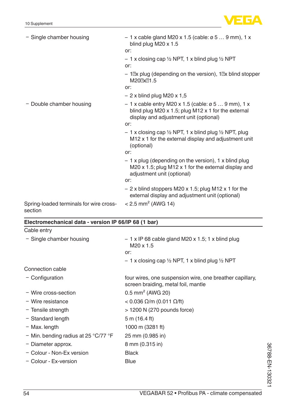 VEGA VEGABAR 52 Profibus PA - climate compensated User Manual | Page 54 / 76