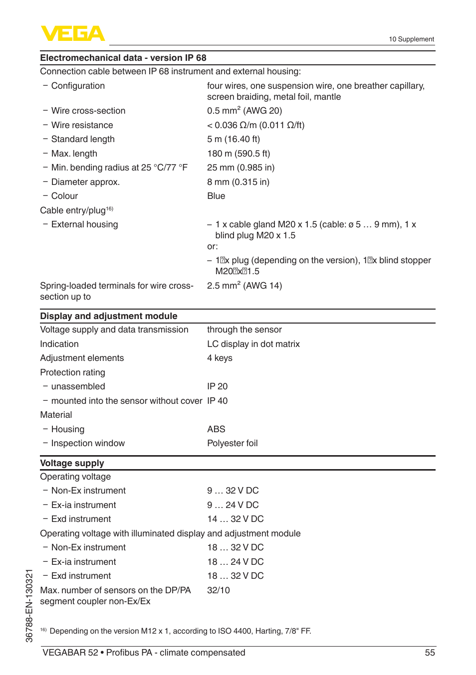 VEGA VEGABAR 52 Profibus PA - climate compensated User Manual | Page 55 / 76