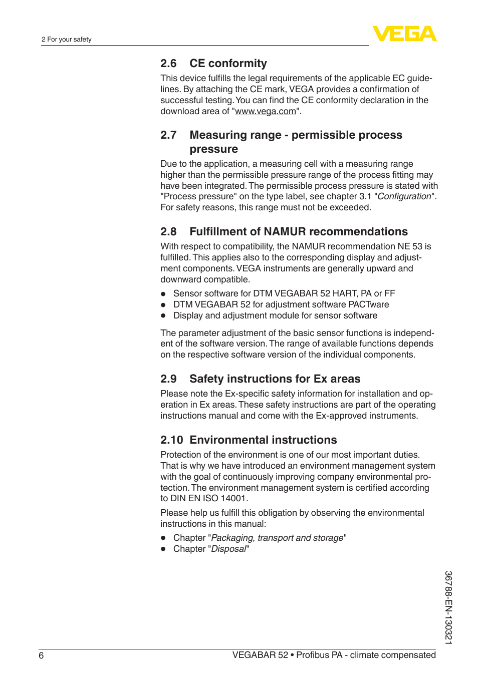 VEGA VEGABAR 52 Profibus PA - climate compensated User Manual | Page 6 / 76